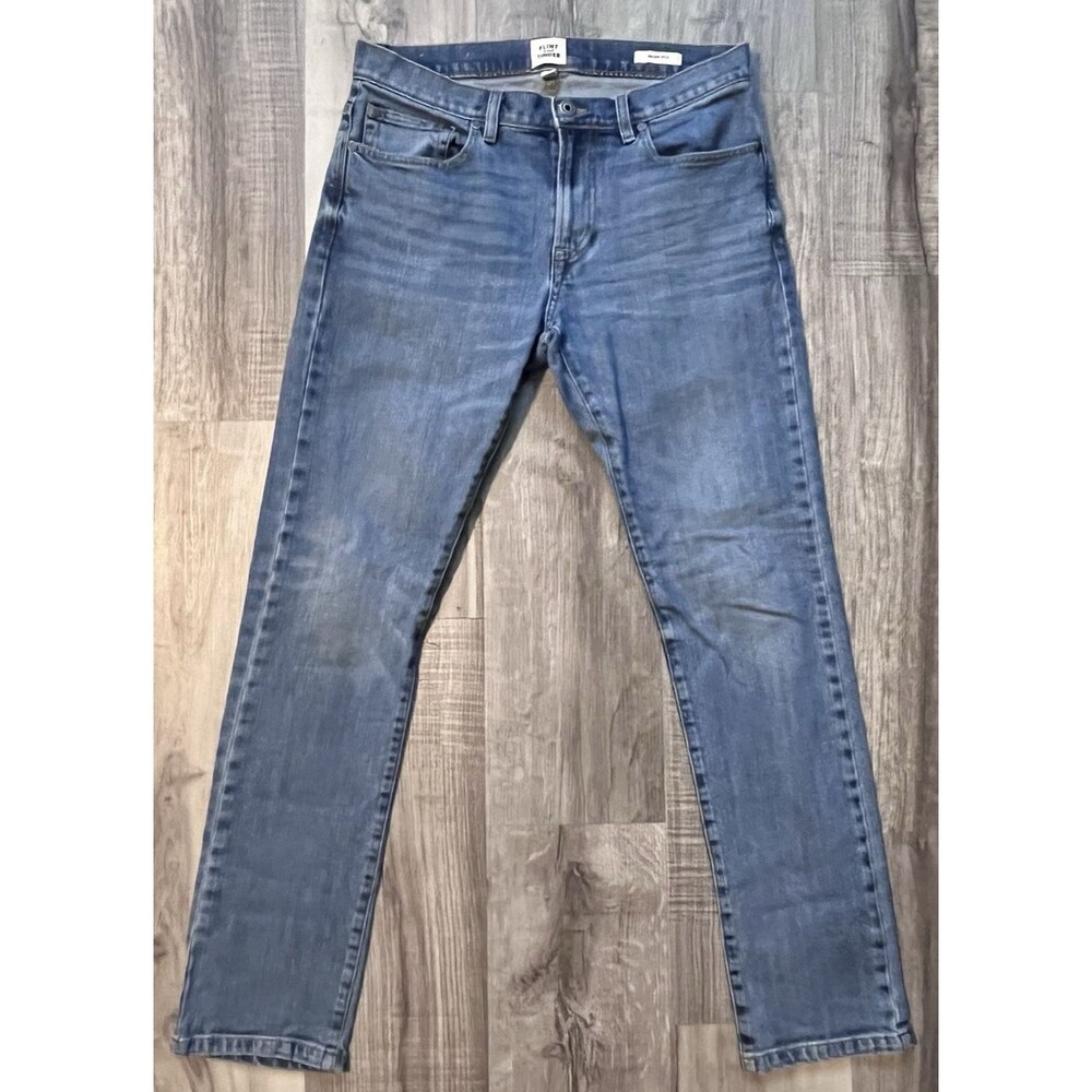 Flint And Tinder Jeans Mens 31x31 Blue Slim Fit Faded Whisker Zip Fly Denim Pant